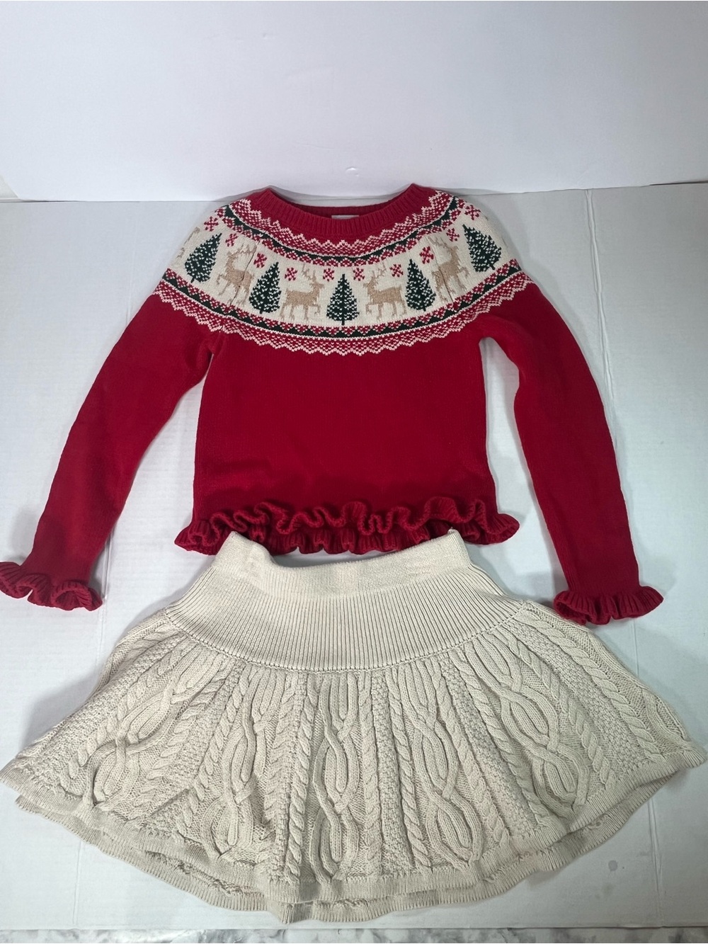Tahari Red and Cream Kids Holiday Sweater Set
